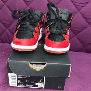 Jordan 1 MID Kids Red and Black Sneakers